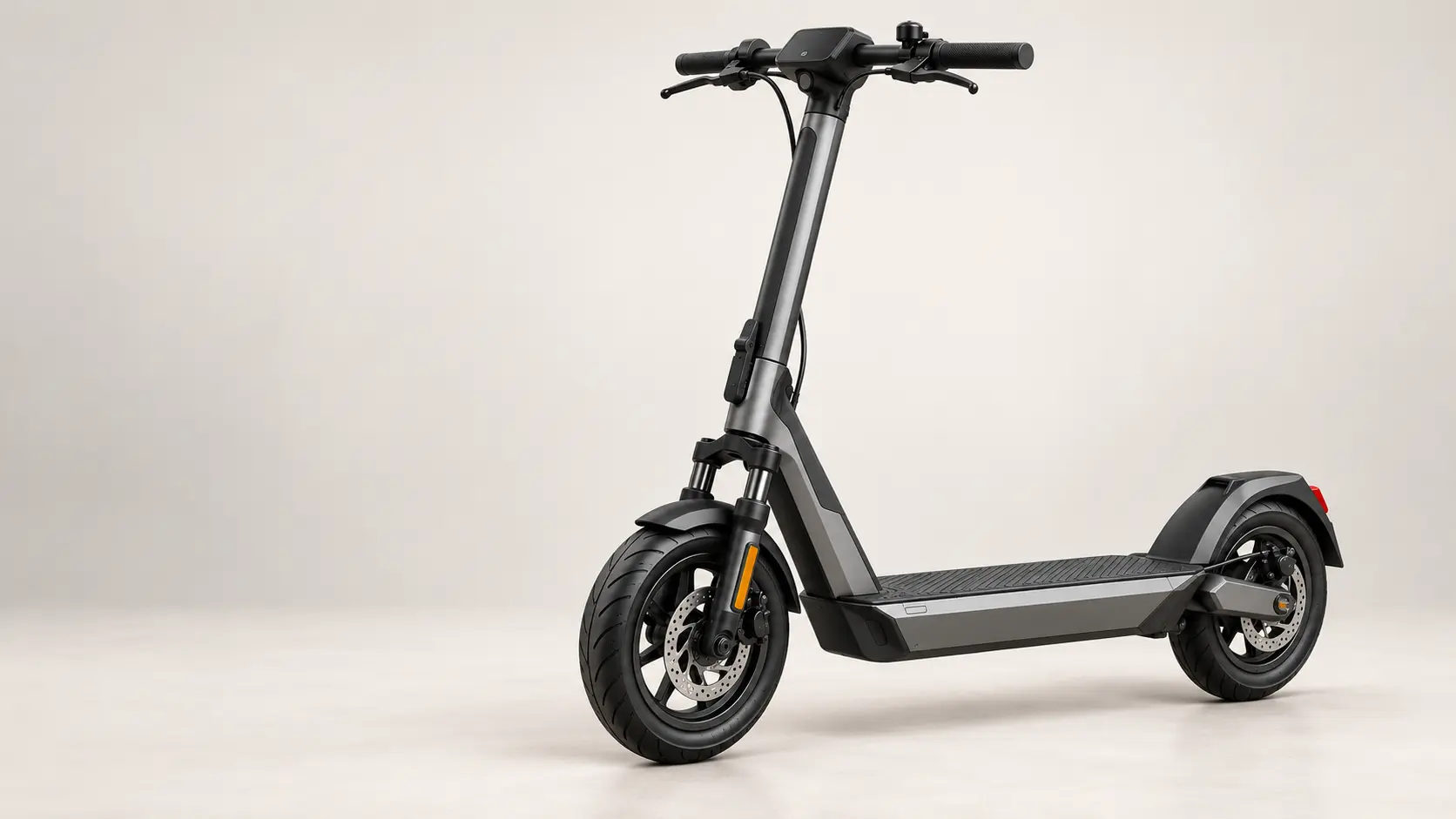Studio-style concept visualization of a gray NIU KQi 300X-style commuter electric scooter with front suspension and a wide deck