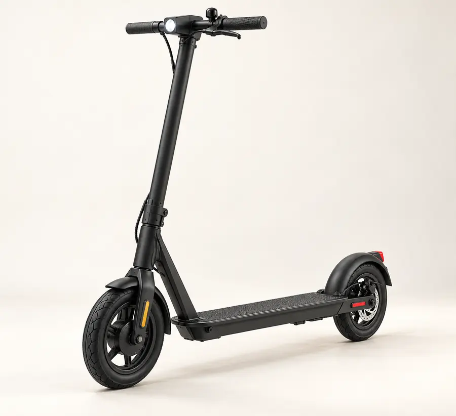 Studio-style black folding electric scooter with integrated headlight and rear disc brake, illustrating the GOTRAX G4 design