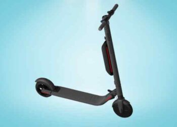 Electric scooter with a blue background image