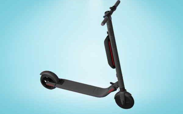 Electric scooter with a blue background image