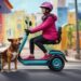 walking dog with scooter