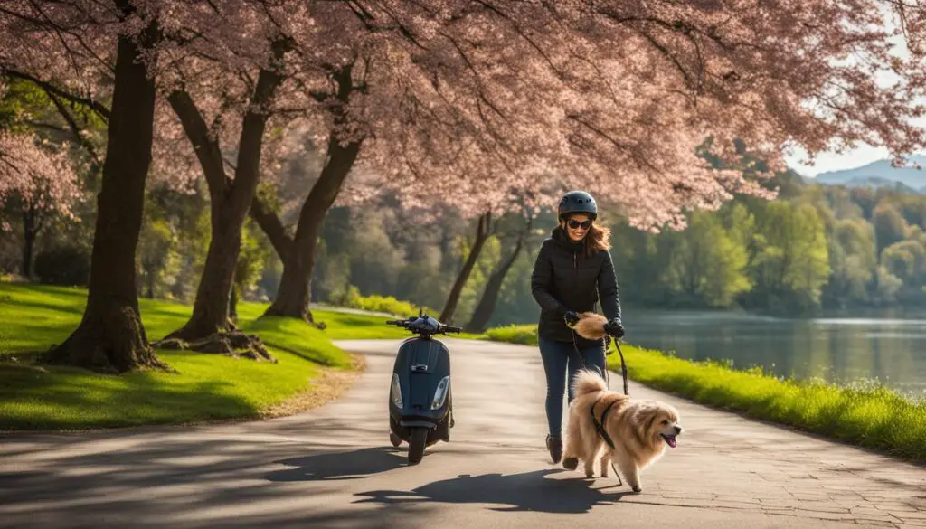 walking your dog with a scooter